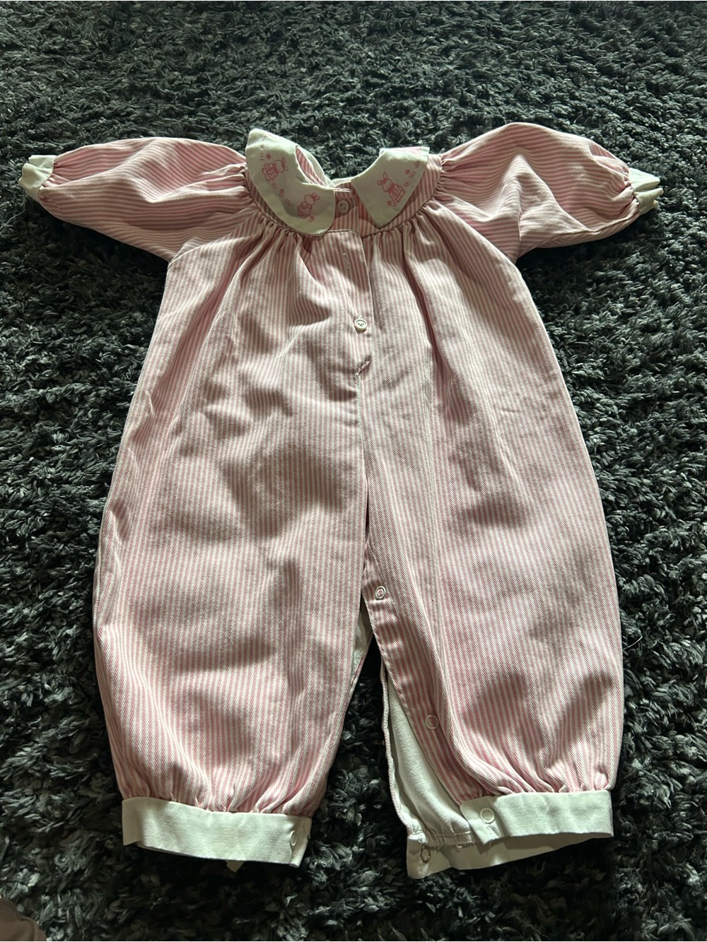Vintage healthtex Pink and White Striped Baby Footie One-Piece